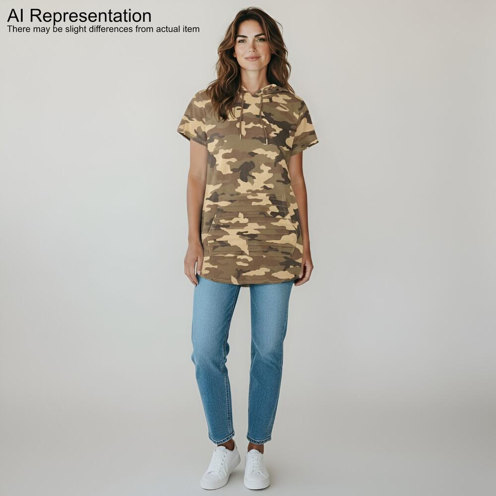 Bleecker & Mercer Hoodie Women L Camo Short Sleeve Kangaroo Pocket‎ Streetwear